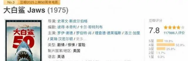 《大白鲨》4K修复版5月15日登陆内地院线，距1975年首映整50年 _ 资讯配图